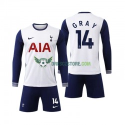 Tottenham Spurs Gray 14 Domácí Dres 2024-2025 Dlouhý rukáv Děti Fotbalové Dresy