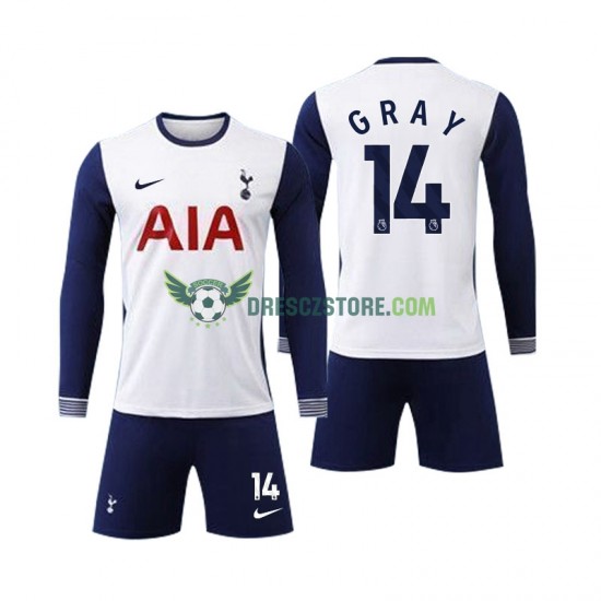 Tottenham Spurs Gray 14 Domácí Dres 2024-2025 Dlouhý rukáv Děti Fotbalové Dresy