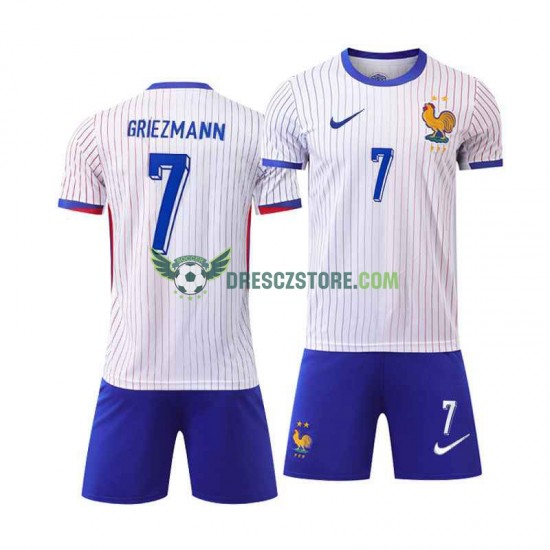 Francie Antoine Griezmann 7 Venkovní Dres Euro 2024 Krátký rukáv Děti Fotbalové Dresy