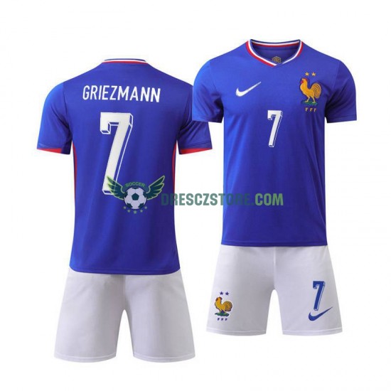 Francie Antoine Griezmann 7 Domácí Dres Euro 2024 Krátký rukáv Děti Fotbalové Dresy