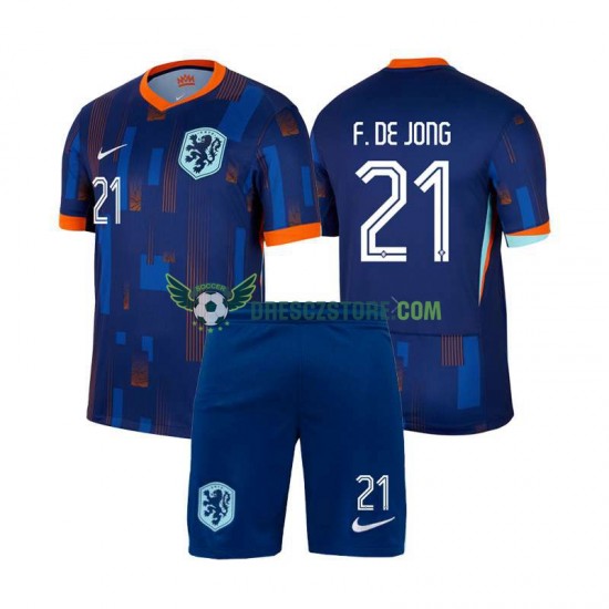 Nizozemsko Frenkie de Jong 21 Venkovní Dres Euro 2024 Krátký rukáv Děti Fotbalové Dresy