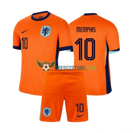 Nizozemsko Memphis Depay 10 Domácí Dres Euro 2024 Krátký rukáv Děti Fotbalové Dresy