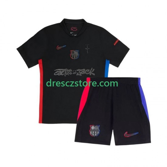 FC Barcelona TRAVIS SCOTT Venkovní Dres 2024-2025 Krátký rukáv Děti Fotbalové Dresy