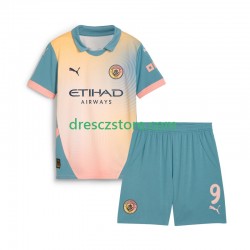 Manchester City Haaland 9 Čtvrtý Dres 2024-2025 Krátký rukáv Děti Fotbalové Dresy