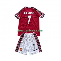 Manchester United Beckham 7 Retro Domácí Dres 1998 1999 Krátký rukáv Děti Fotbalové Dresy