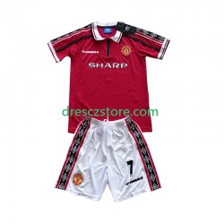 Manchester United Beckham 7 Retro Domácí Dres 1998 1999 Krátký rukáv Děti Fotbalové Dresy