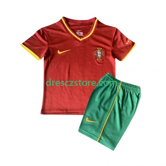 Portugalsko 2000 Retro Domácí Dres Krátký rukáv Děti Fotbalové Dresy