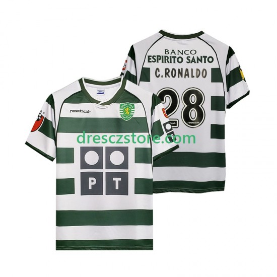 Sporting CP Cristiano Ronaldo 28 2001 2003 Retro Domácí Dres Krátký rukáv Muže Fotbalové Dresy