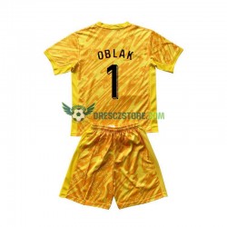 Slovinsko Jan Oblak 1 Brankářské Domácí Dres Euro 2024 Krátký rukáv Děti Fotbalové Dresy
