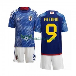 Japonsko Mitoma 9 Domácí Dres MS ve fotbale 2022 Krátký rukáv Děti Fotbalové Dresy