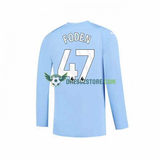Manchester City Phil Foden 47 Domácí Dres 2023-2024 Dlouhý rukáv Muže Fotbalové Dresy