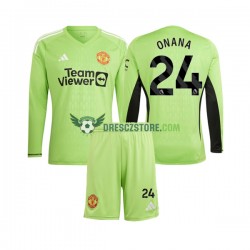 Manchester United Andre Onana 24 Brankářské Domácí Dres 2023-2024 Dlouhý rukáv Děti Fotbalové Dresy