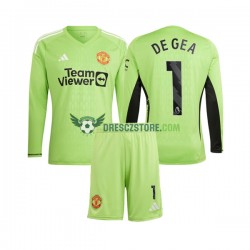 Manchester United De Gea 1 Brankářské Domácí Dres 2023-2024 Dlouhý rukáv Děti Fotbalové Dresy