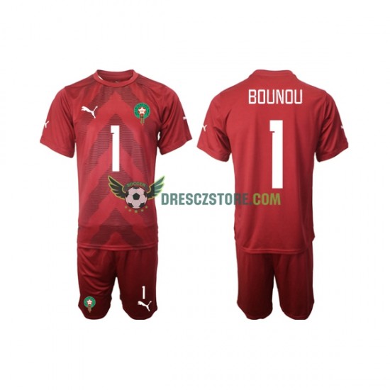 Maroko Yassine Bounou 1 Brankářské Domácí Dres 2022 Krátký rukáv Děti Fotbalové Dresy