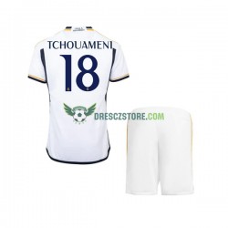 Real Madrid TCHOUAMENI 18 Domácí Dres 2023-2024 Krátký rukáv Děti Fotbalové Dresy