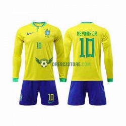 Brazílie Neymar Jr 10 Domácí Dres MS ve fotbale 2022 Dlouhý rukáv Děti Fotbalové Dresy