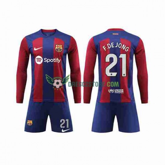 FC Barcelona Frenkie de Jong 21 Domácí Dres 2023-2024 Dlouhý rukáv Děti Fotbalové Dresy