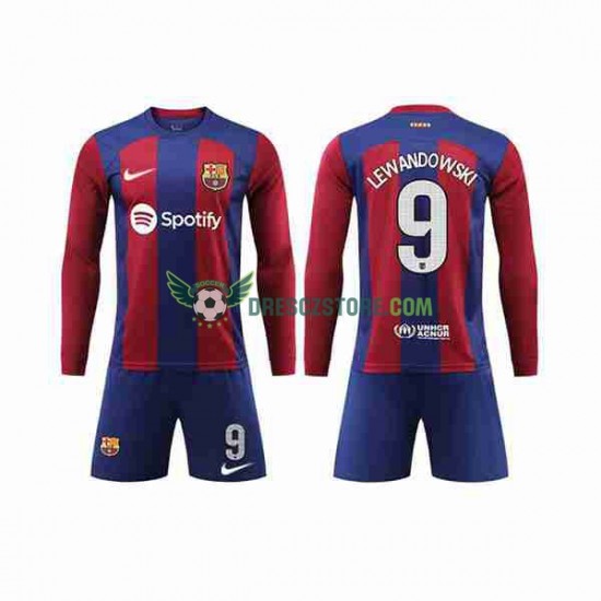 FC Barcelona LEWANDOWSKI 9 Domácí Dres 2023-2024 Dlouhý rukáv Děti Fotbalové Dresy