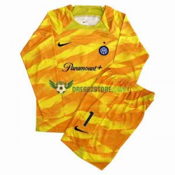 Inter Milán Sommer 1 Brankářské Domácí Dres 2023-2024 Dlouhý rukáv Děti Fotbalové Dresy