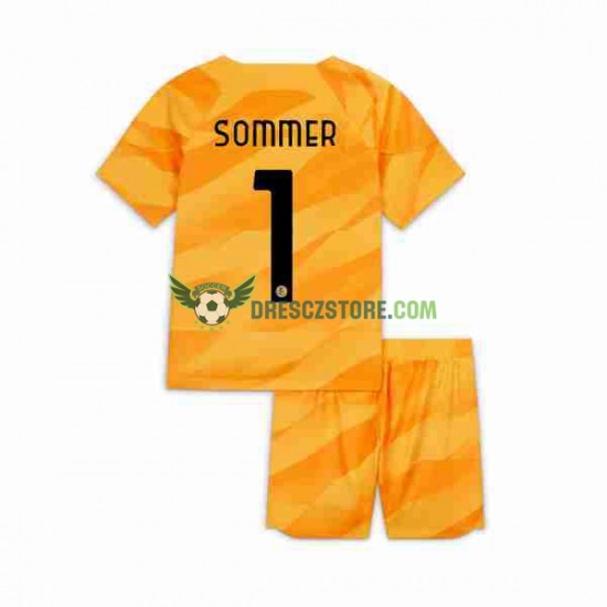 Inter Milán Sommer 1 Brankářské Domácí Dres 2023-2024 Krátký rukáv Děti Fotbalové Dresy
