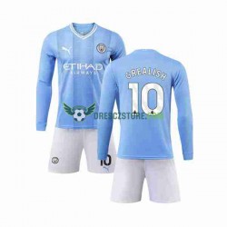 Manchester City Grealish 10 Domácí Dres 2023-2024 Dlouhý rukáv Děti Fotbalové Dresy
