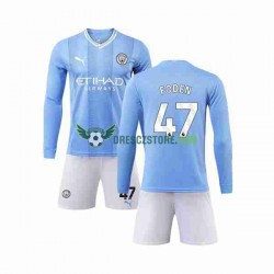Manchester City Phil Foden 47 Domácí Dres 2023-2024 Dlouhý rukáv Děti Fotbalové Dresy