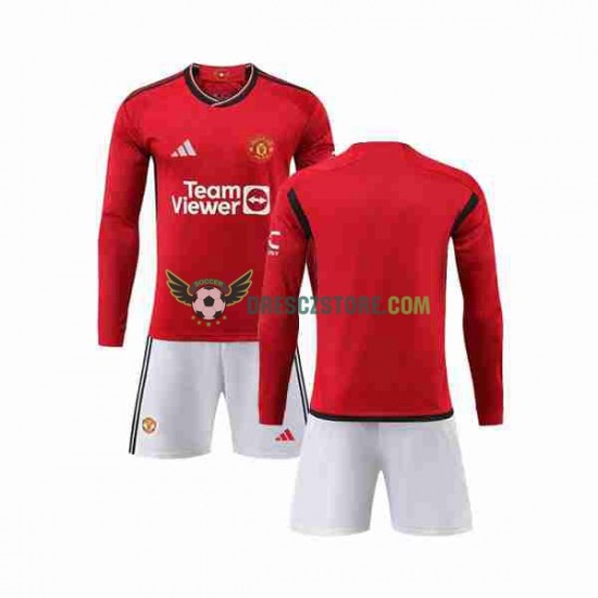 Manchester United Domácí Dres 2023-2024 Dlouhý rukáv Děti Fotbalové Dresy
