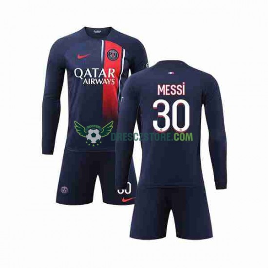 Paris Saint-Germain Lionel Messi 30 Domácí Dres 2023-2024 Dlouhý rukáv Děti Fotbalové Dresy