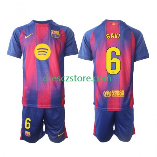 FC Barcelona Gavi 6 Domácí Dres 2025-2026 Krátký rukáv Děti Fotbalové Dresy