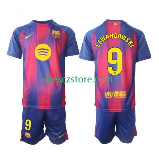 FC Barcelona Robert Lewandowski 9 Domácí Dres 2025-2026 Krátký rukáv Děti Fotbalové Dresy