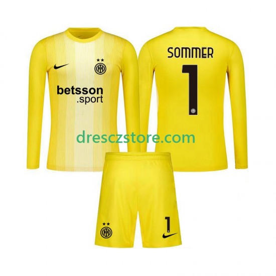 Inter Milán Yann Sommer 1 Brankářské Venkovní Dres 2025-2026 Dlouhý rukáv Děti Fotbalové Dresy
