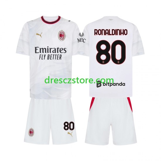 AC Milán Ronaldinho 80 Venkovní Dres 2026-2027 Krátký rukáv Děti Fotbalové Dresy