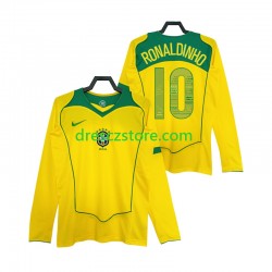 Brazílie RONALDINHO 10 Retro Domácí Dres 2004 Dlouhý rukáv Muže Fotbalové Dresy