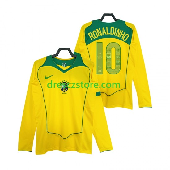 Brazílie RONALDINHO 10 Retro Domácí Dres 2004 Dlouhý rukáv Muže Fotbalové Dresy