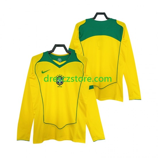 Brazílie Retro Domácí Dres 2004 Dlouhý rukáv Muže Fotbalové Dresy