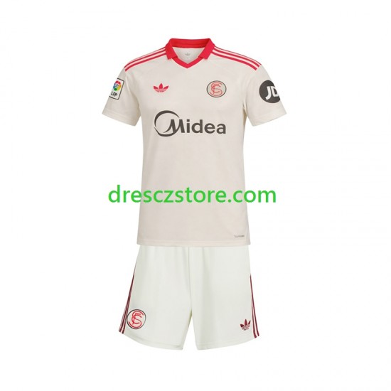 Sevilla FC Retro Domácí Dres 2025-2026 Krátký rukáv Děti Fotbalové Dresy