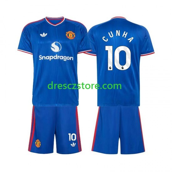 Manchester United Matheus Cunha 10 Venkovní Dres 2026-2027 Krátký rukáv Děti Fotbalové Dresy