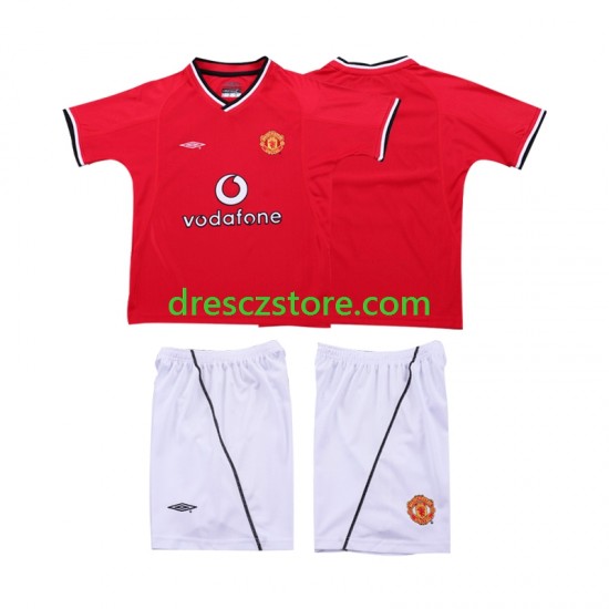 Manchester United 2000 Retro Domácí Dres 2002 Krátký rukáv Děti Fotbalové Dresy