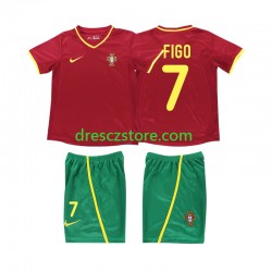 Portugalsko FIGO 7 Retro Domácí Dres 2002 Krátký rukáv Děti Fotbalové Dresy