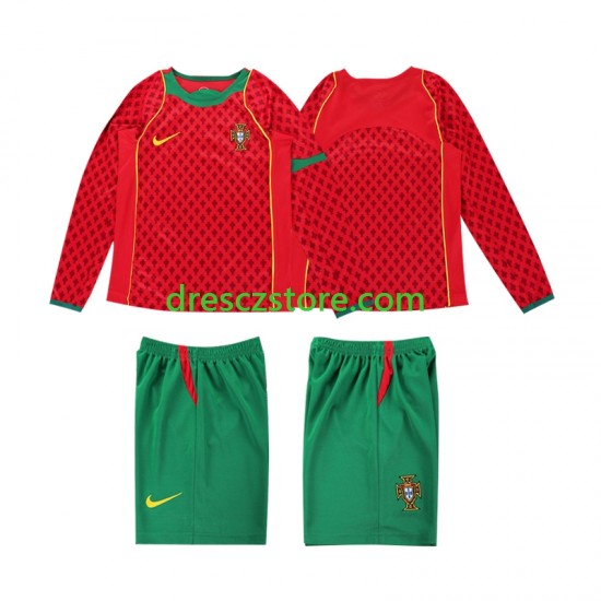 Portugalsko Retro Domácí Dres 2004 Dlouhý rukáv Děti Fotbalové Dresy
