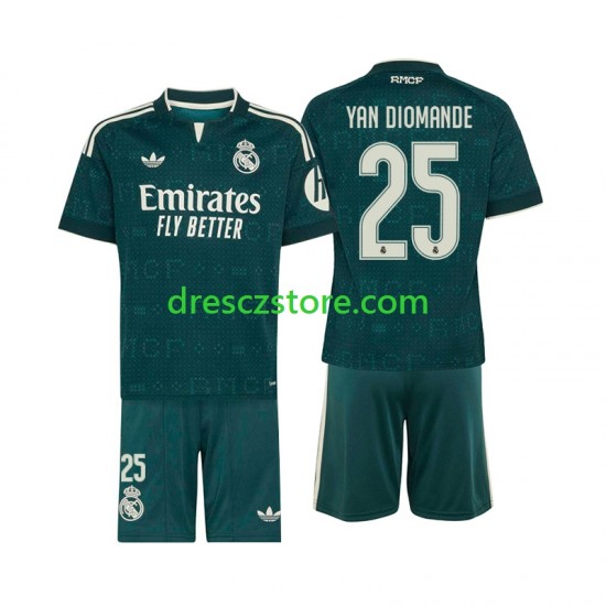 Real Madrid Yan Diomande 25 Venkovní Dres 2026-2027 Krátký rukáv Děti Fotbalové Dresy