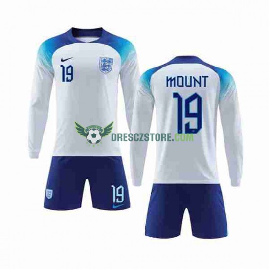 Anglie Mount 19 Domácí Dres MS ve fotbale 2022 Dlouhý rukáv Děti Fotbalové Dresy