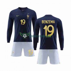 Francie Benzema 19 Domácí Dres MS ve fotbale 2022 Dlouhý rukáv Děti Fotbalové Dresy