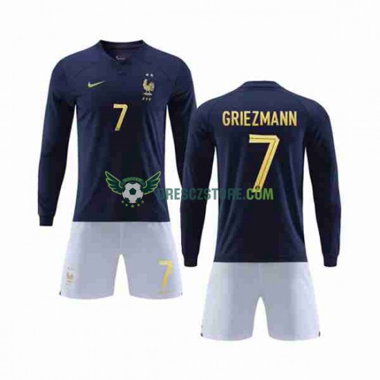 Francie Griezmann 7 Domácí Dres MS ve fotbale 2022 Dlouhý rukáv Děti Fotbalové Dresy