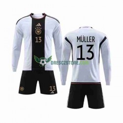 Německo MULLER 13 Domácí Dres MS ve fotbale 2022 Dlouhý rukáv Děti Fotbalové Dresy