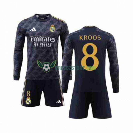 Real Madrid Kroos 8 Venkovní Dres 2023-2024 Dlouhý rukáv Děti Fotbalové Dresy