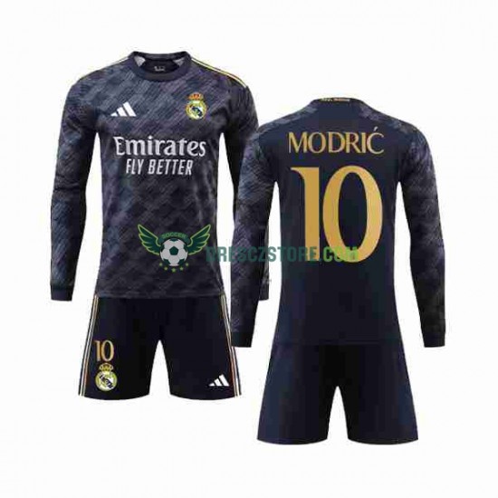 Real Madrid Modrić Luka 10 Venkovní Dres 2023-2024 Dlouhý rukáv Děti Fotbalové Dresy