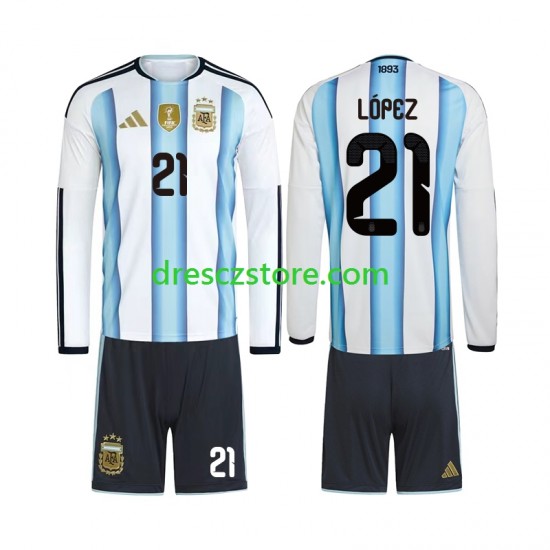 Argentina Jose Manuel Lopez 21 Domácí Dres MS ve fotbale 2026 Dlouhý rukáv Děti Fotbalové Dresy