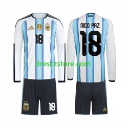 Argentina Nico Paz 18 Domácí Dres MS ve fotbale 2026 Dlouhý rukáv Děti Fotbalové Dresy