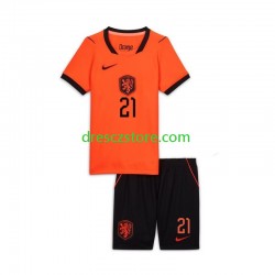 Nizozemsko Frenkie de Jong 21 Domácí Dres MS ve fotbale 2026 Krátký rukáv Děti Fotbalové Dresy